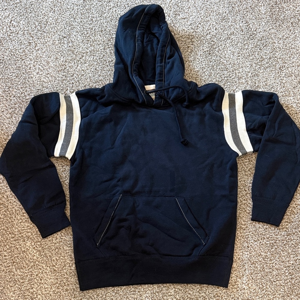 J. America Navy Hooded Pullover with White Stripe Detail